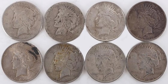 ASSORTED 90% SILVER LIBERTY PEACE DOLLARS - (8)