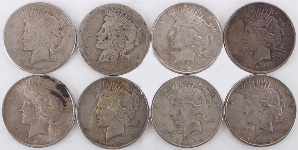 ASSORTED 90% SILVER LIBERTY PEACE DOLLARS - (8) (1 of 2)