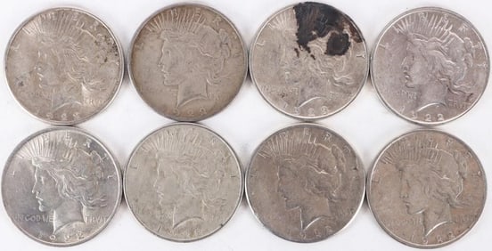 ASSORTED 90% SILVER LIBERTY PEACE DOLLARS - (8)