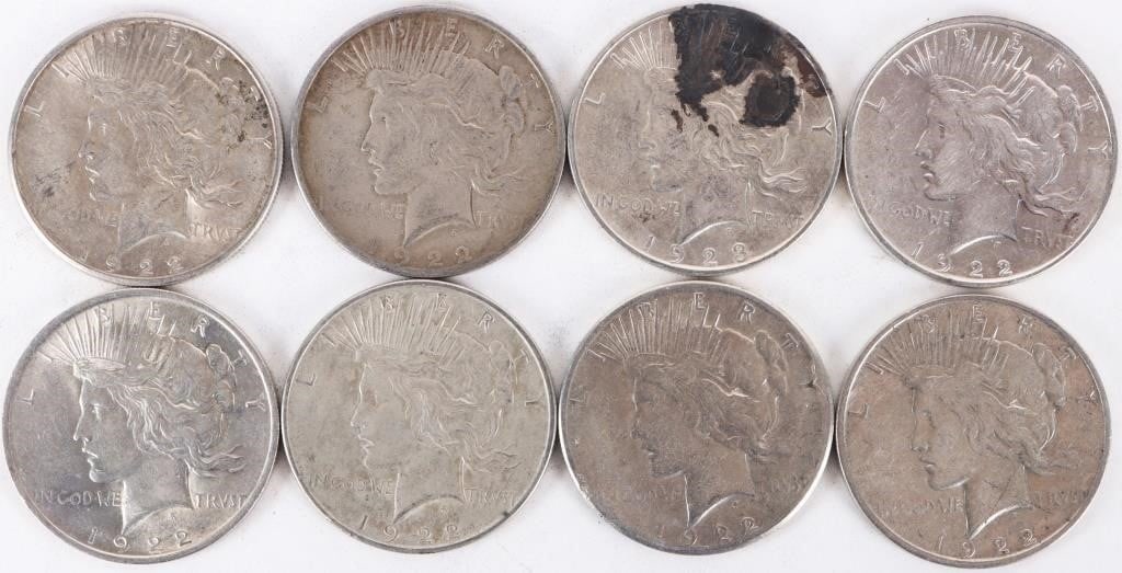 ASSORTED 90% SILVER LIBERTY PEACE DOLLARS - (8) (1 of 2)