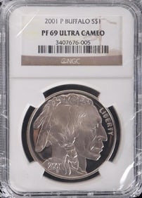 PF69 ULTRA CAMEO NGC 2001 P BUFFALO SILVER DOLLAR