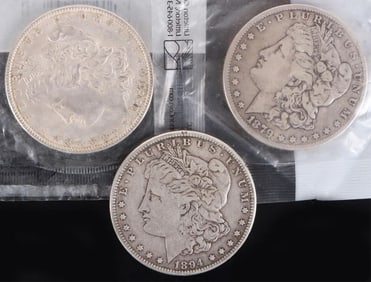 US MORGAN SILVER DOLLARS 1879, 1887, 1894 LOT OF 3