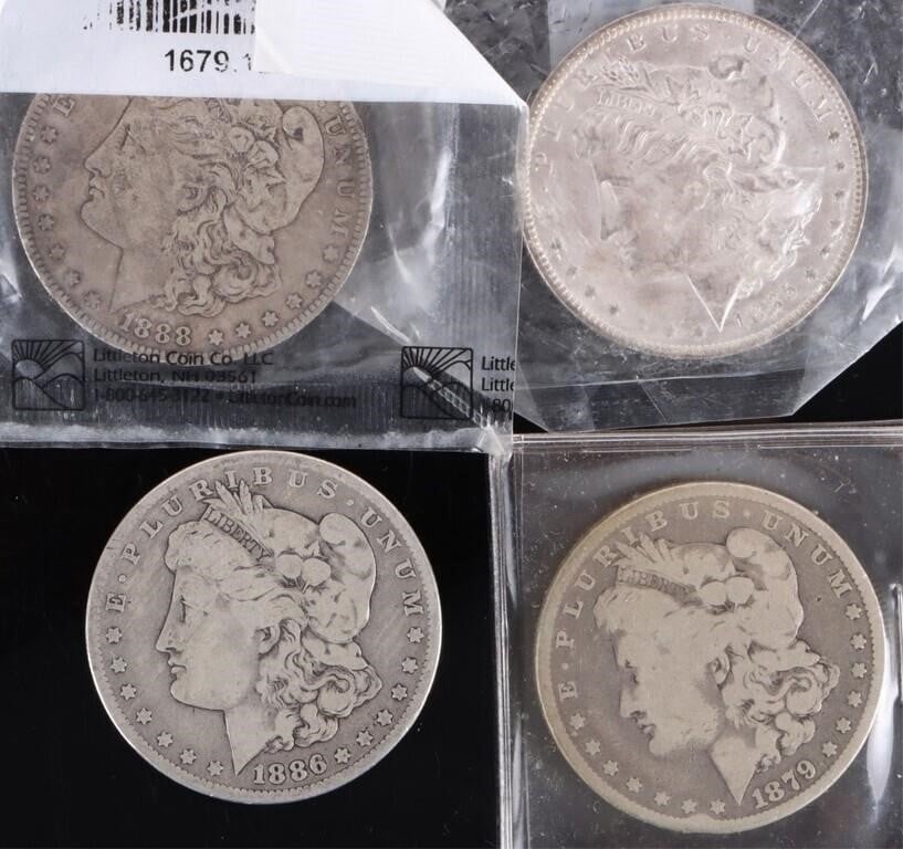 US MORGAN SILVER DOLLARS 1879, '85, '86, '88 (4) (1 of 5)