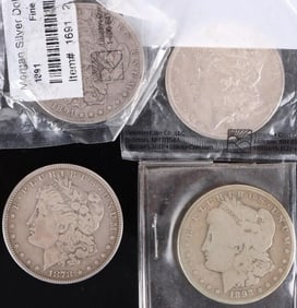 US MORGAN SILVER DOLLARS 1878, '84, '93, '91 (4)