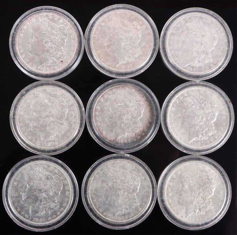 ASSORTED 90% SILVER MORGAN DOLLARS - (9) (1 of 4)