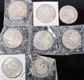 72% SILVER MEXICO 25 & 100 PESOS SILVER COINS -(8)