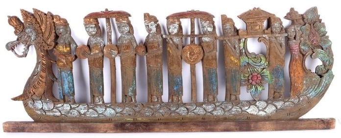 VINTAGE BALINESE INDONESIA DRAGON BOAT WALL PANEL