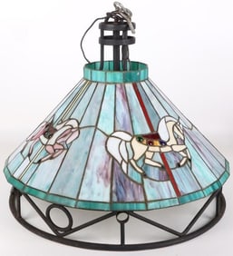 VINTAGE STAINED GLASS APPLEBEE'S HORSE CHANDELIER