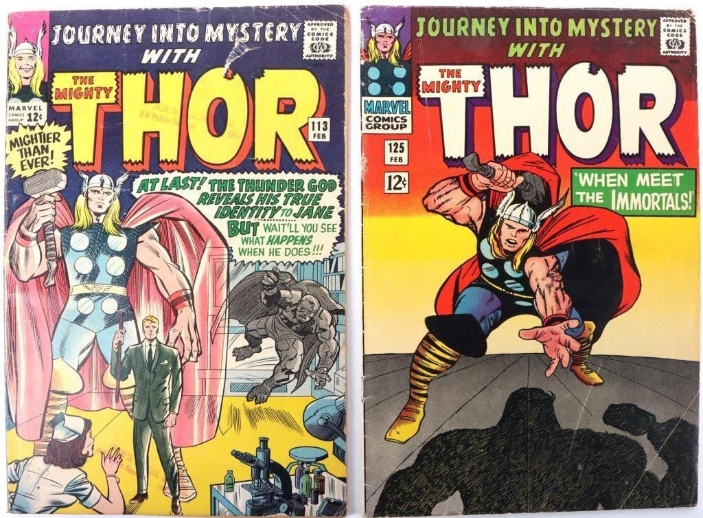 JOURNEY INTO MYSTERY W/ THOR #113 & 125 KEY ISSUES: Journey Into Mystery With The Mighty Thor #113 & #125 key issues. #113 features the origin of Loki, #125 features the 3rd appearance of Hercules and is the last issue of Journey Into Mystery before be
