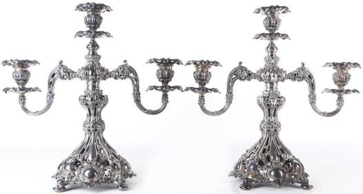 REED & BARTON 800 3-CANDELABRA SILVERPLATE PAIR