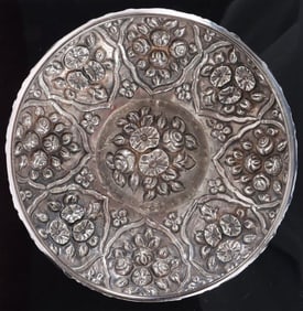 90% SILVER REPOUSSE FLORAL ORNATE DAMAR BOWL