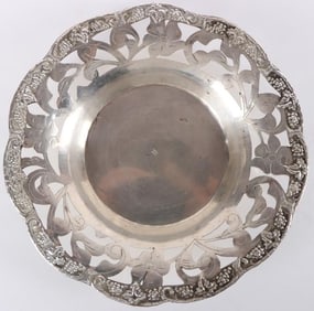 80% SILVER CARVED FLORAL REPOUSSE DISH