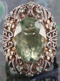 SIGNED WB .925 & 14K GREEN AMETHYST LADIES RING