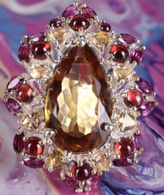 20CT YELLOW CITRINE QUARTZ STERLING SILVER RING