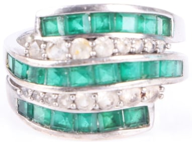 ~1.65CTW EMERALDS STERLING SILVER RING W/ SAPPHIRE