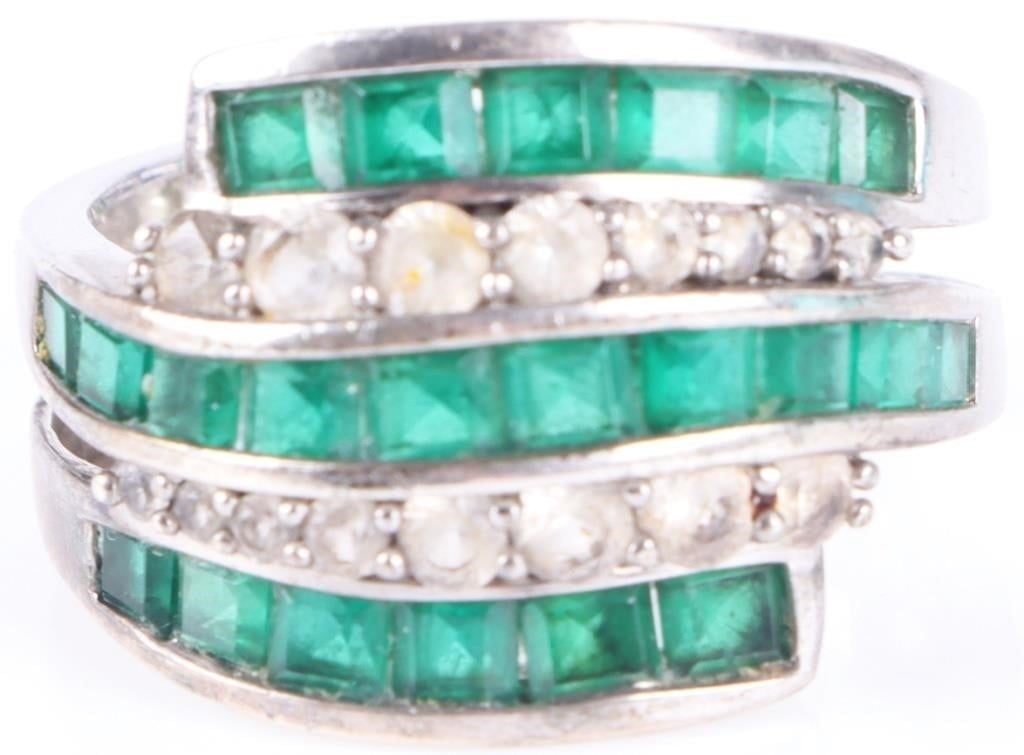 ~1.65CTW EMERALDS STERLING SILVER RING W/ SAPPHIRE (1 of 4)