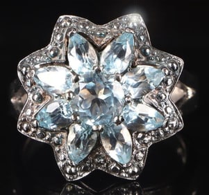 15.5CTW TOPAZ STERLING SILVER LADIES RING FLORAL