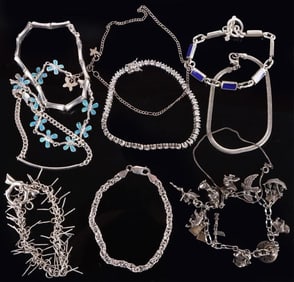 STERLING SILVER LADIES BRACELETS LOT OF ELEVEN