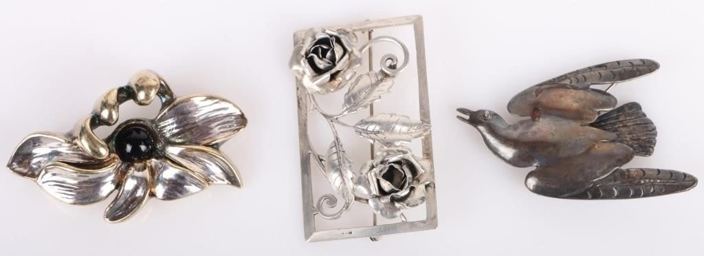 VINTAGE STERLING SILVER LADIES BROOCHES - (3) (1 of 6)
