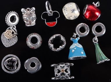 PANDORA ASSORTED STERLING SILVER CHARMS (12)