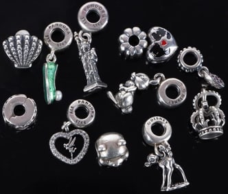 PANDORA STERLING SILVER ASSORTED CHARMS (12)