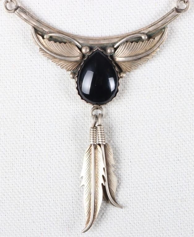 STERLING SILVER BLACK ONYX FEATHER NECKLACE (1 of 3)