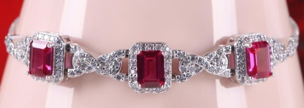 3.0CTW RUBY & QUARTZ STERLING LADIES BRACELET (1 of 4)