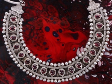 SUDHA GENUINE RUBY CABOCHON STERLING NECKLACE