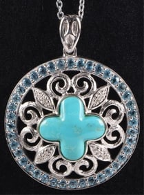 DIAMOND, TOPAZ & TURQUOISE PENDANT NECKLACE