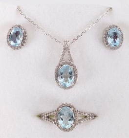 TOPAZ STERLING JEWELRY SET EARRINGS NECKLACE RING