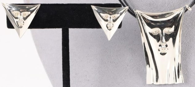 SIGNED SERGIO BUSTAMANTE 925 PENDANT & EARRING SET