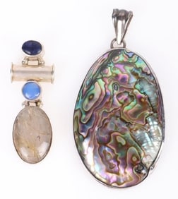 STERLING SILVER ABALONE RUTILATED QUARTZ PENDANTS