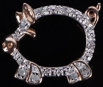 STERLING DIAMOND PIG PENDANT W/ROSE GOLD
