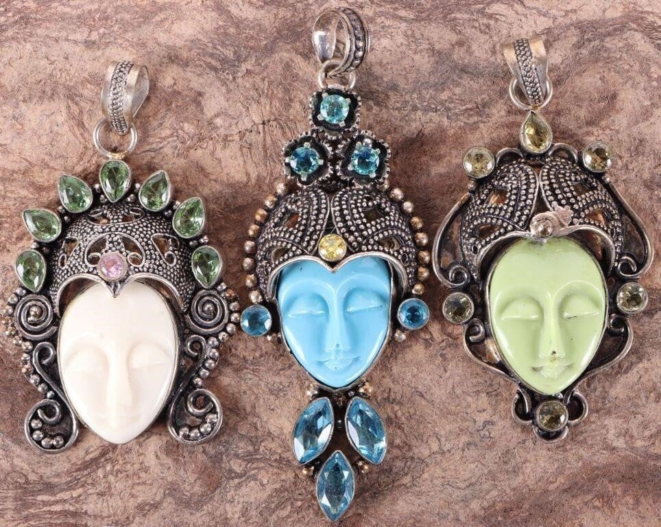 STERLING BALI GODDESS PENDANTS W/ RHINESTONES (3) (1 of 8)