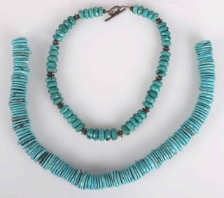 CARVED DISK BEADED TURQUOISE LADIES NECKLACES