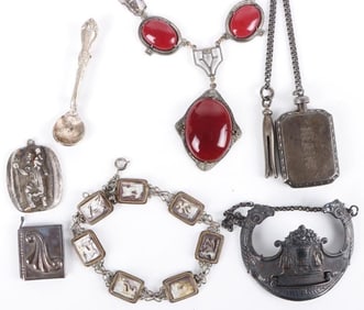 ANTIQUE STERLING SILVER JEWELRY LOT OF SEVEN