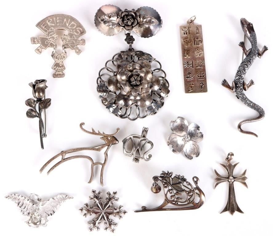 STERLING SILVER LADIES BROOCHES & PENDANTS (12) (1 of 4)