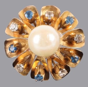 18K YELLOW GOLD QUARTZ SPINEL PEARL LADIES RING