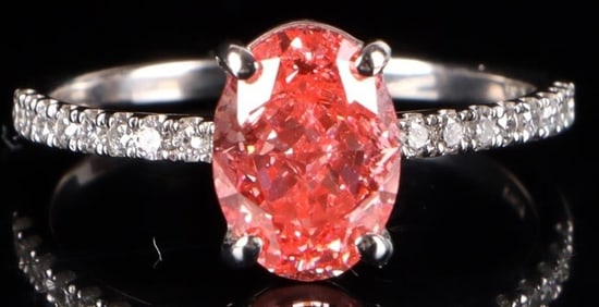 2.02CT FANCY VIVID PINK VS2 DIAMOND 18K GOLD RING