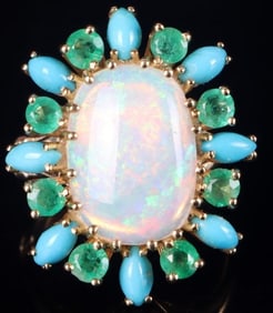 OPAL, TURQUOISE, EMERALD 18K YELLOW GOLD RING