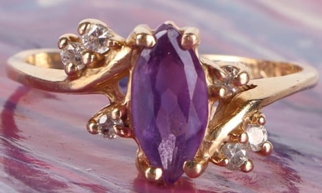 AMETHYST DIAMOND 14K YELLOW GOLD LADIES RING
