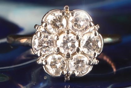 14K YELLOW GOLD IIA DIAMOND LADIES CLUSTER RING