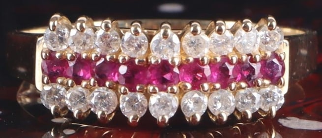 14K GOLD CATHEDRAL STYLE RUBY & DIAMOND RING