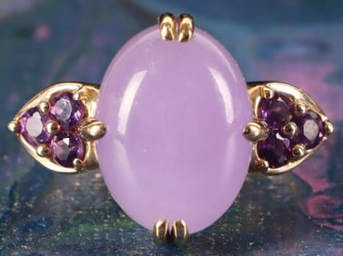 14K YELLOW GOLD LADIES RING LAVENDAR JADE SPINEL