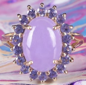 14K YELLOW GOLD MENS RING W/ LAVENDER JADE