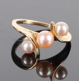 14K YELLOW GOLD PINK & WHITE PEARL RING