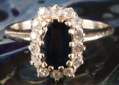 14K WHITE & YELLOW GOLD LADIES RING W/ DIAS & RUBY