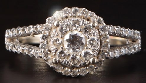 14K WHITE/YELLOW GOLD LADIES RING W/ 59 DIAMONDS