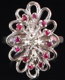 14K WHITE GOLD DIAMOND & PINK TOPAZ LADIES RING