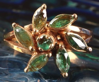 18K YELLOW GOLD LADIES RING W/ PERIDOT & TOURMALIN